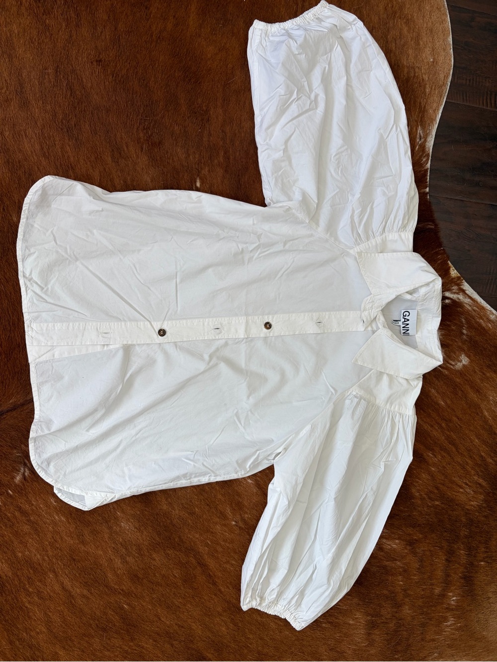 Ganni White Cotton Balloon-Sleeve Shirt Jacket